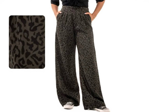 شلوار کتان سلیک پلنگی قهوه ای تیره